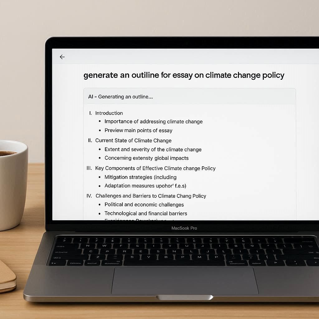 AI essay writing tool interface showing how to generate a research paper outline.