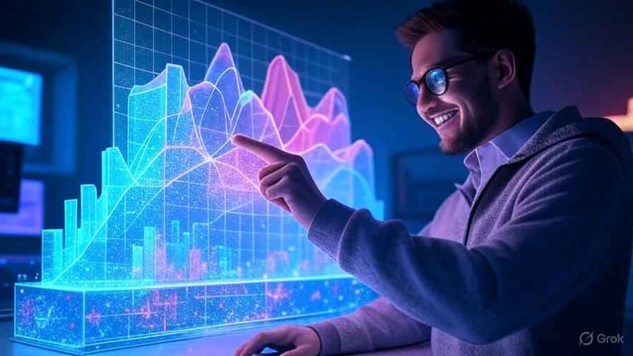 "Student using AI graphing tool with interactive 3D visualization of complex function"