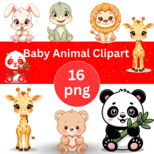 cute baby animal clipart bundle | 10 transparent png images | kids nursery art | cartoon animal stickers | digital download