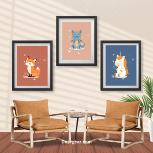 cute animal nursery wall art set – fox, dragon & unicorn printable decor | baby room digital download