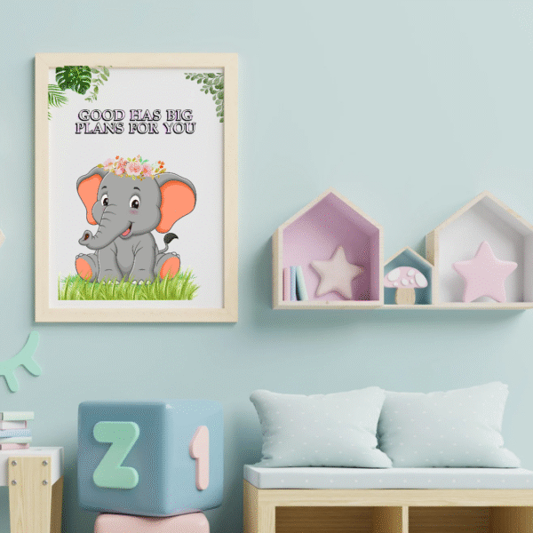 cute baby elephant wall art, digital download, inspirational kids room decor, nursery print, motivational quote art, playful animal poster