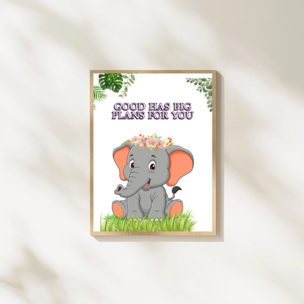 cute baby elephant wall art, digital download, inspirational kids room decor, nursery print, motivational quote art, playful animal poster